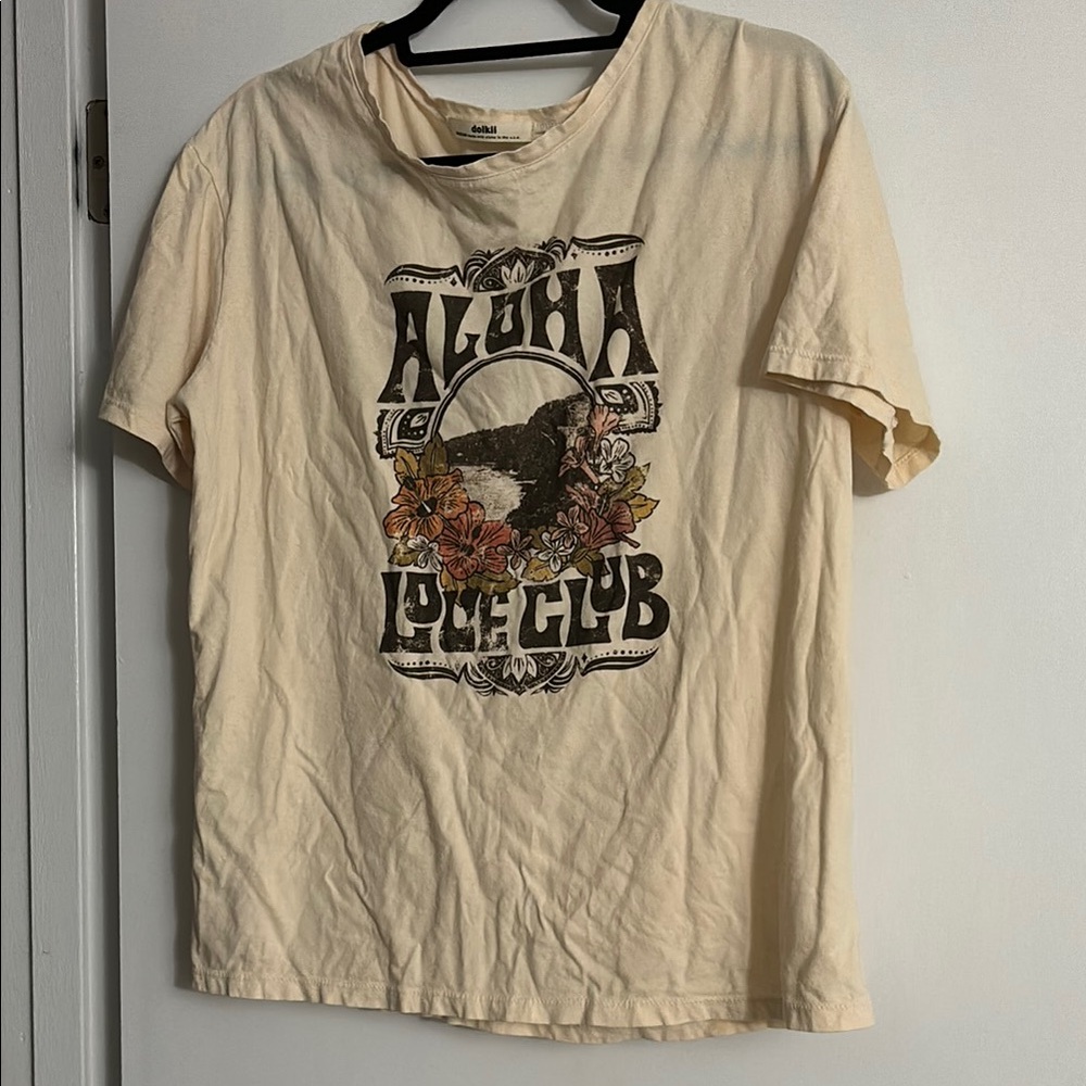 DOLKII  Beige Aloha Love Club T-Shirt
